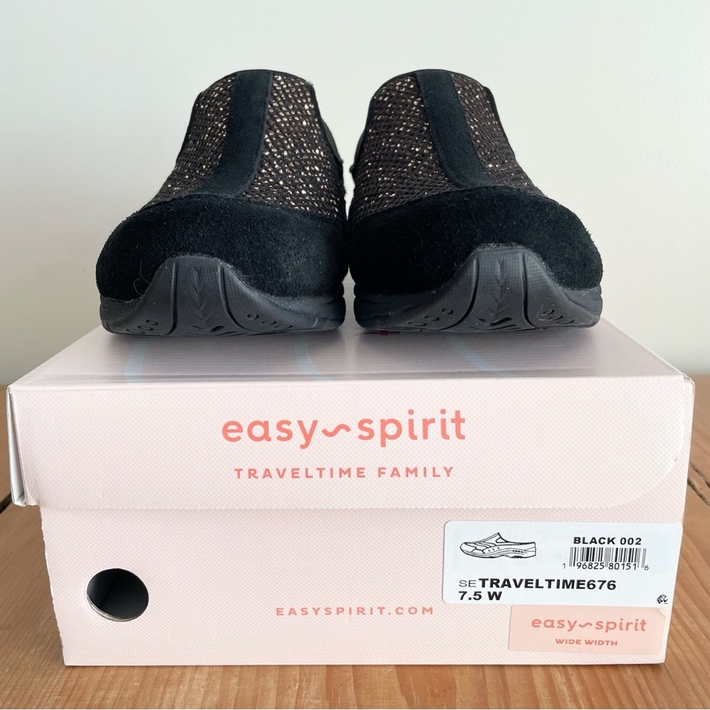 Easy Spirit Traveltime Black Suede & Bronze Sparkle Slip On Shoes Size 7.5 Wide - Picture 12 of 16